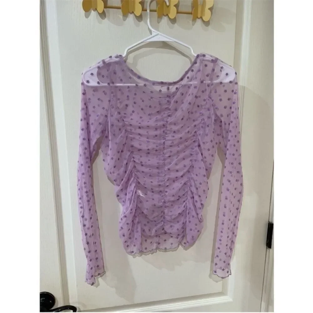 Free People Floral Print Sheer Layering Blouse Lavender - Small New without Tags